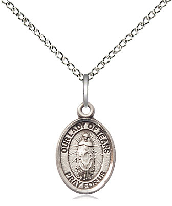 Sterling Silver Our Lady of Tears Pendant on a 18 inch Sterling Silver Light Curb chain