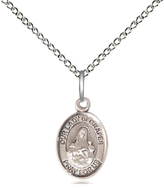 Sterling Silver Our Lady of Grapes Pendant on a 18 inch Sterling Silver Light Curb chain