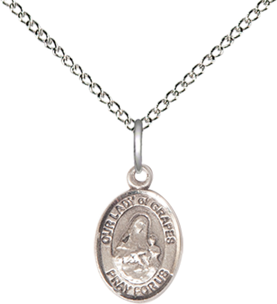 Sterling Silver Our Lady of Grapes Pendant on a 18 inch Sterling Silver Light Curb chain