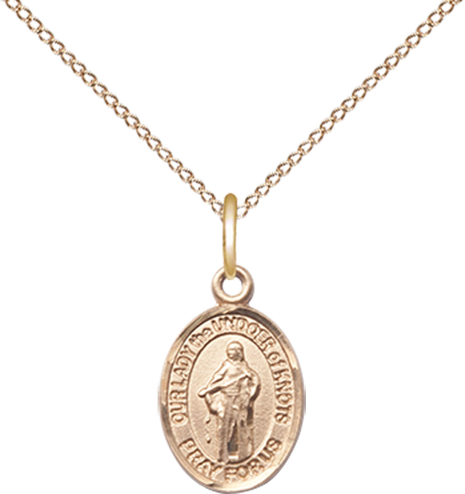 14kt Gold Filled Our Lady of Knots Pendant on a 18 inch Gold Filled Light Curb chain