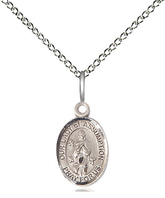 Sterling Silver Our Lady of Assumption Pendant on a 18 inch Sterling Silver Light Curb chain