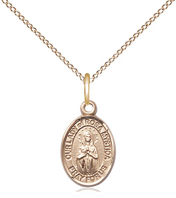 14kt Gold Filled Our Lady of Rosa Mystica Pendant on a 18 inch Gold Filled Light Curb chain