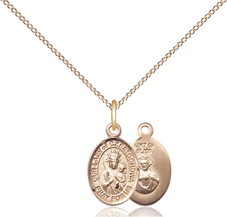 14kt Gold Filled Our Lady of Czestochowa Pendant on a 18 inch Gold Filled Light Curb chain