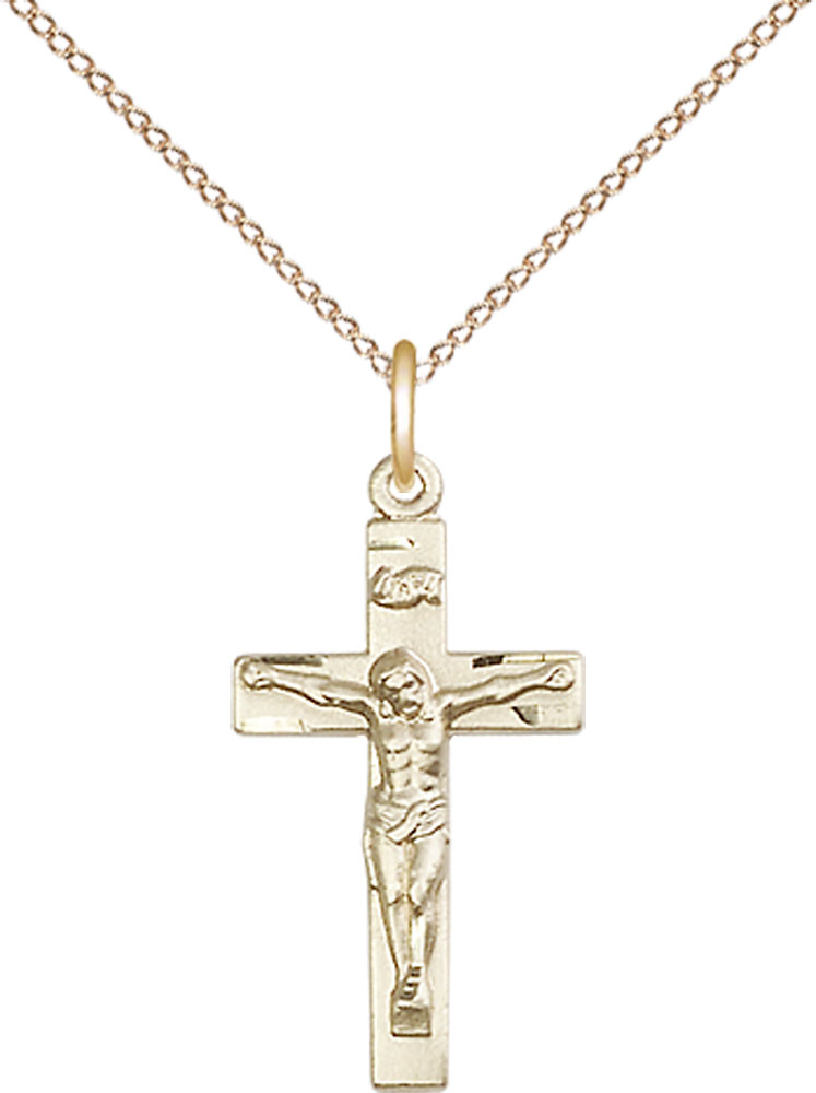 14kt Gold Filled Crucifix Pendant on a 18 inch Gold Filled Light Curb chain