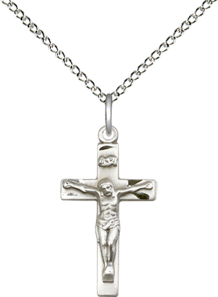 Sterling Silver Crucifix Pendant on a 18 inch Sterling Silver Light Curb chain