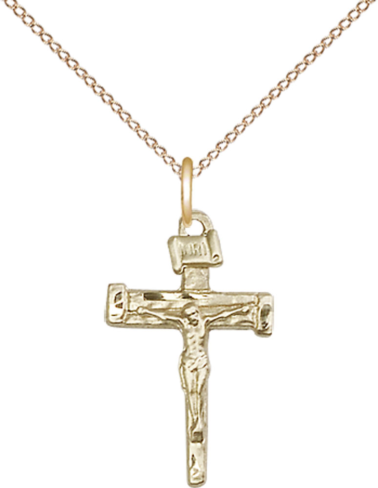 14kt Gold Filled Nail Crucifix Pendant on a 18 inch Gold Filled Light Curb chain