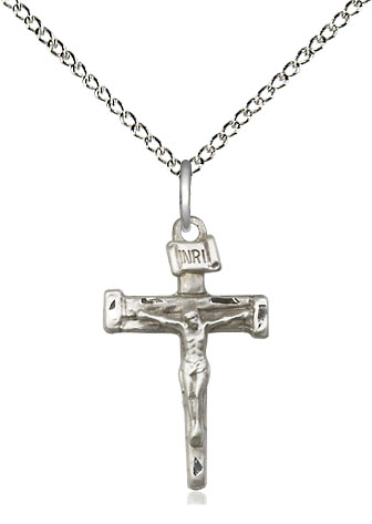Sterling Silver Nail Crucifix Pendant on a 18 inch Sterling Silver Light Curb chain