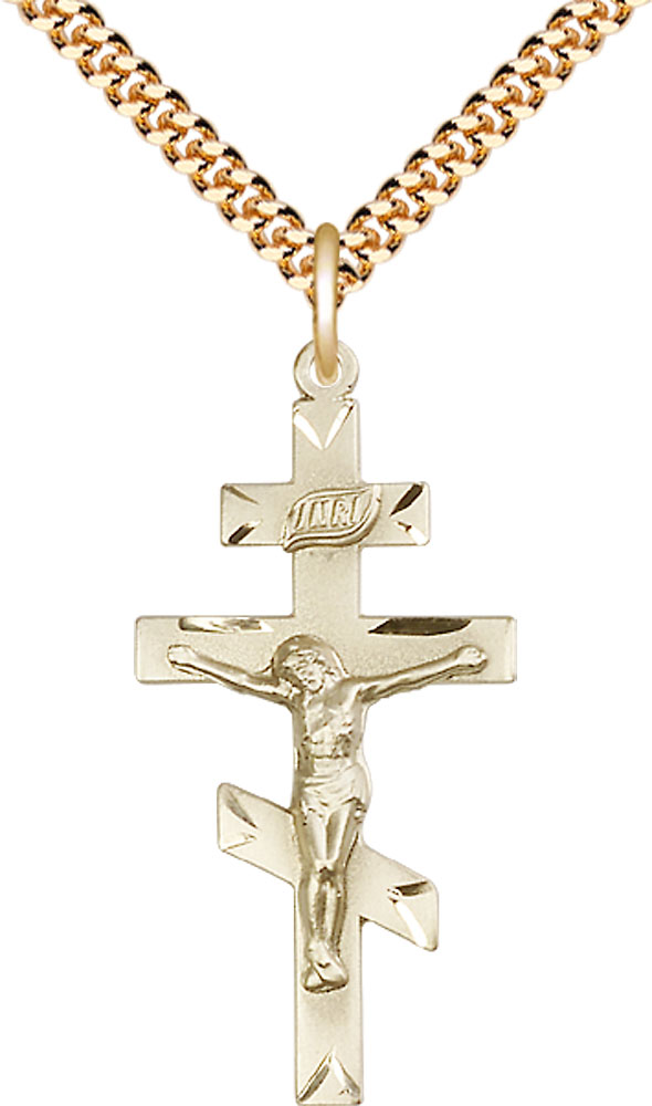 14kt Gold Filled Saint Andrew Pendant on a 24 inch Gold Plate Heavy Curb chain