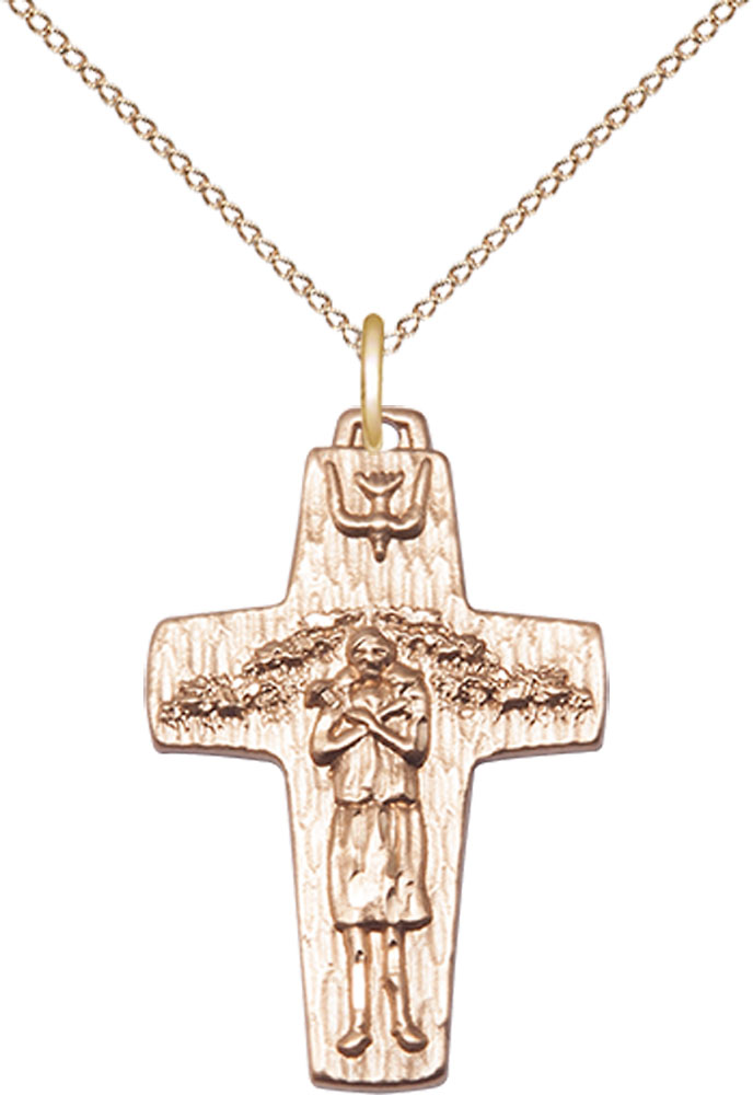 14kt Gold Filled Papal Crucifix Pendant on a 18 inch Gold Filled Light Curb chain
