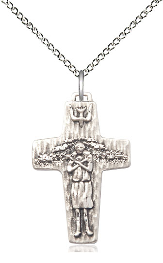Sterling Silver Papal Crucifix Pendant on a 18 inch Sterling Silver Light Curb chain