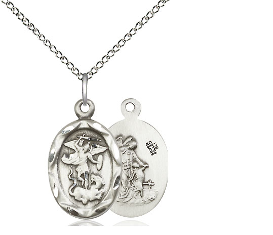 Sterling Silver Saint Michael the Archangel Pendant on a 18 inch Sterling Silver Light Curb chain