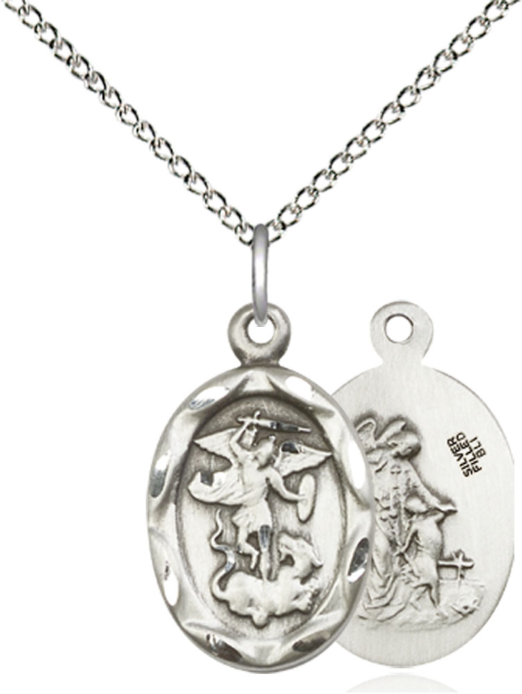 Sterling Silver Saint Michael the Archangel Pendant on a 18 inch Sterling Silver Light Curb chain