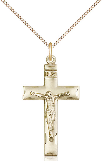 14kt Gold Filled Crucifix Pendant on a 18 inch Gold Filled Light Curb chain