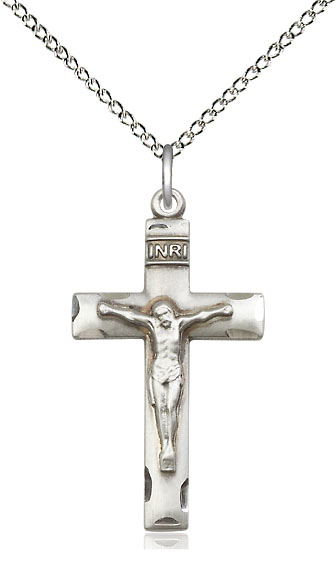 Sterling Silver Crucifix Pendant on a 18 inch Sterling Silver Light Curb chain