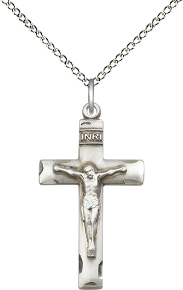 Sterling Silver Crucifix Pendant on a 18 inch Sterling Silver Light Curb chain