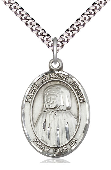 Sterling Silver Saint Jeanne Jugan Pendant on a 24 inch Light Rhodium Heavy Curb chain