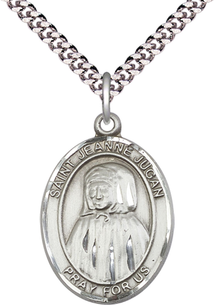 Sterling Silver Saint Jeanne Jugan Pendant on a 24 inch Light Rhodium Heavy Curb chain