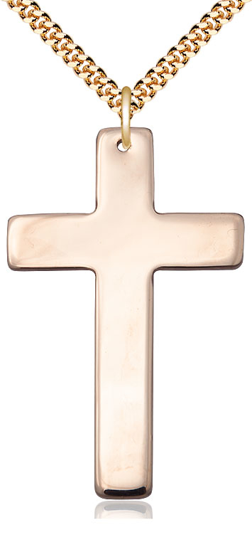 14kt Gold Filled Cross Pendant on a 24 inch Gold Plate Heavy Curb chain