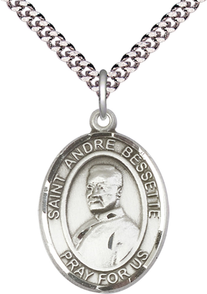 Sterling Silver Saint Andre Bessette Pendant on a 24 inch Light Rhodium Heavy Curb chain