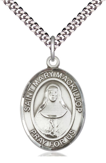 Sterling Silver Saint Mary Mackillop Pendant on a 24 inch Light Rhodium Heavy Curb chain