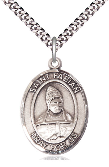 Sterling Silver Saint Fabian Pendant on a 24 inch Light Rhodium Heavy Curb chain