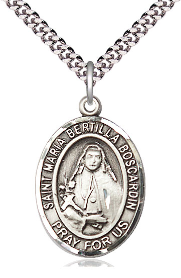 Sterling Silver Saint Maria Bertilla Boscardin Pendant on a 24 inch Light Rhodium Heavy Curb chain