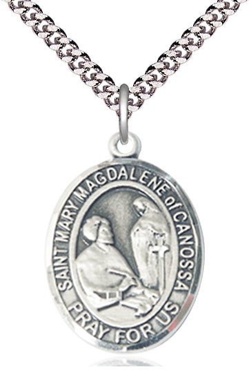 Sterling Silver Saint Mary Magdalene of Canossa Pendant on a 24 inch Light Rhodium Heavy Curb chain