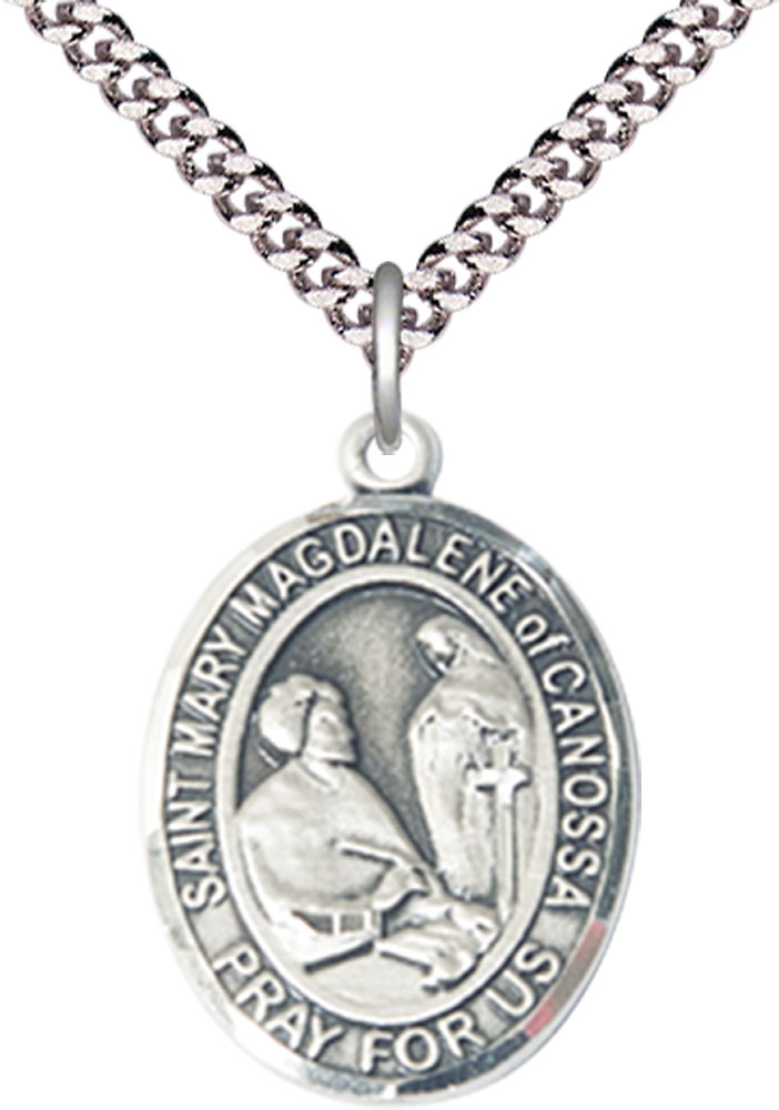 Sterling Silver Saint Mary Magdalene of Canossa Pendant on a 24 inch Light Rhodium Heavy Curb chain