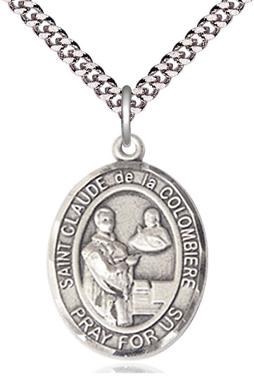 Sterling Silver Saint Claude de la Colombiere Pendant on a 24 inch Light Rhodium Heavy Curb chain