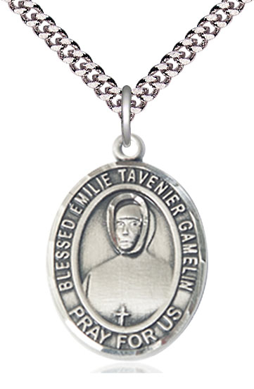 Sterling Silver Blessed Emilie Tavernier Gamelin Pendant on a 24 inch Light Rhodium Heavy Curb chain