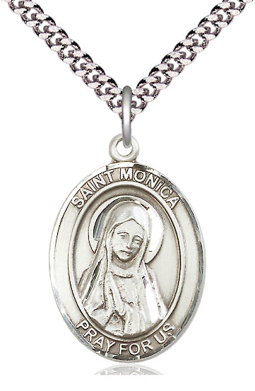 Sterling Silver Saint Monica Pendant on a 24 inch Light Rhodium Heavy Curb chain