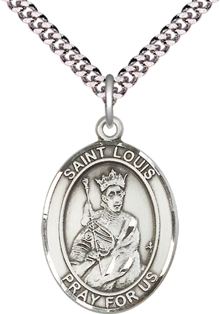 Sterling Silver Saint Louis Pendant on a 24 inch Light Rhodium Heavy Curb chain