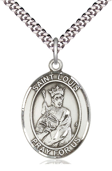 Sterling Silver Saint Louis Pendant on a 24 inch Light Rhodium Heavy Curb chain