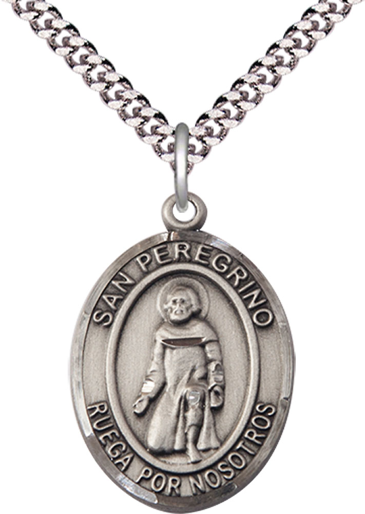 Sterling Silver San Peregrino Pendant on a 24 inch Light Rhodium Heavy Curb chain