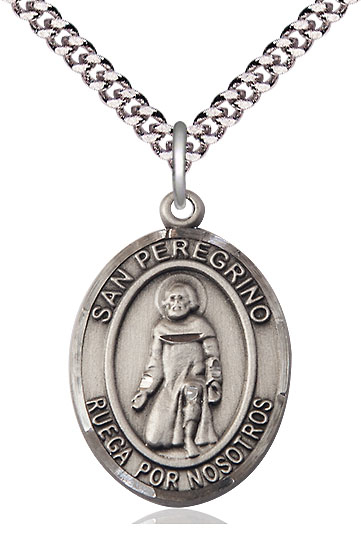 Sterling Silver San Peregrino Pendant on a 24 inch Light Rhodium Heavy Curb chain