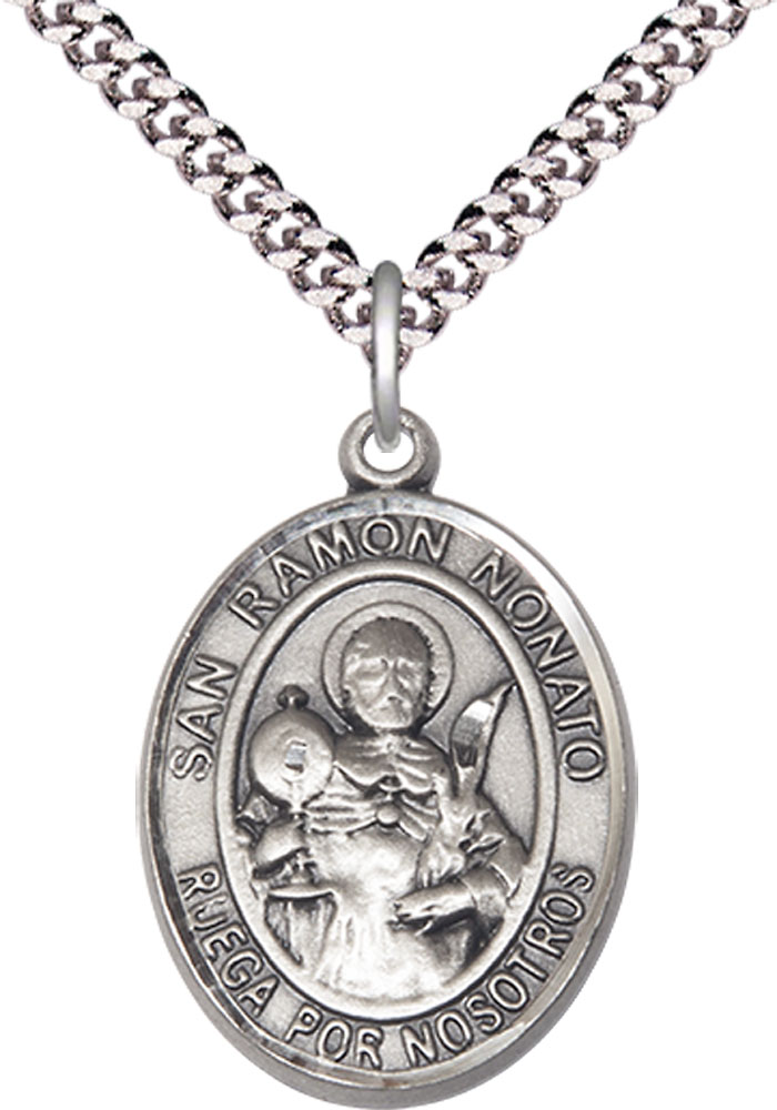 Sterling Silver San Raymon Nonato Pendant on a 24 inch Light Rhodium Heavy Curb chain