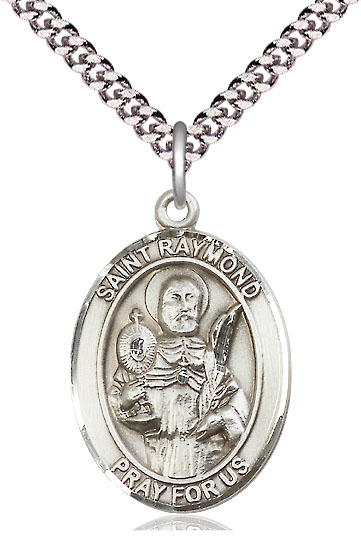 Sterling Silver Saint Raymond Nonnatus Pendant on a 24 inch Light Rhodium Heavy Curb chain