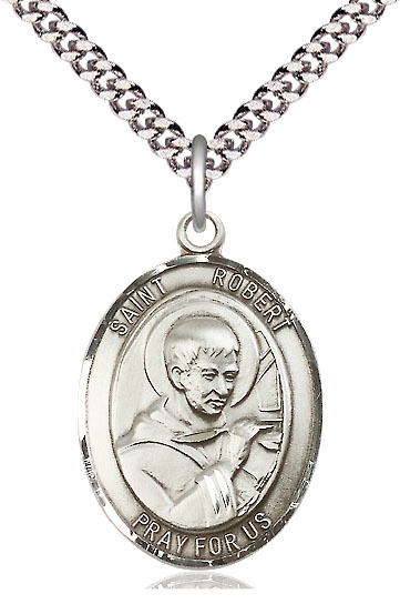 Sterling Silver Saint Robert Bellarmine Pendant on a 24 inch Light Rhodium Heavy Curb chain