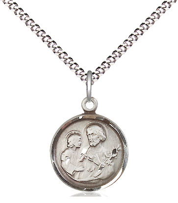 Sterling Silver Saint Joseph Pendant on a 18 inch Light Rhodium Light Curb chain