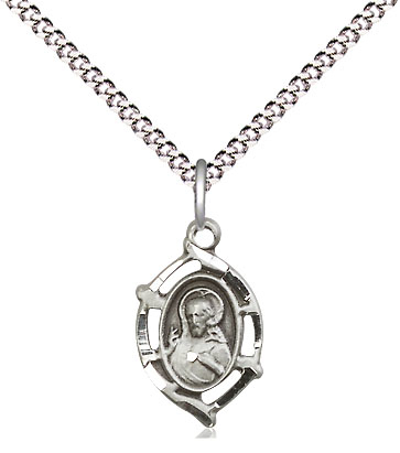 Sterling Silver Scapular Pendant on a 18 inch Light Rhodium Light Curb chain