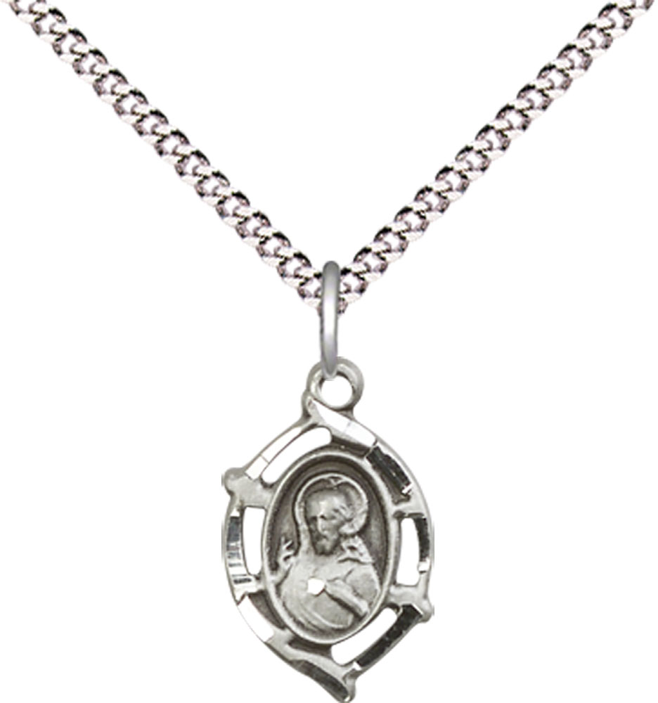 Sterling Silver Scapular Pendant on a 18 inch Light Rhodium Light Curb chain