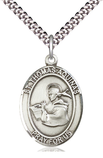 Sterling Silver Saint Thomas Aquinas Pendant on a 24 inch Light Rhodium Heavy Curb chain