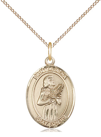 14kt Gold Filled Saint Agatha Pendant on a 18 inch Gold Filled Light Curb chain
