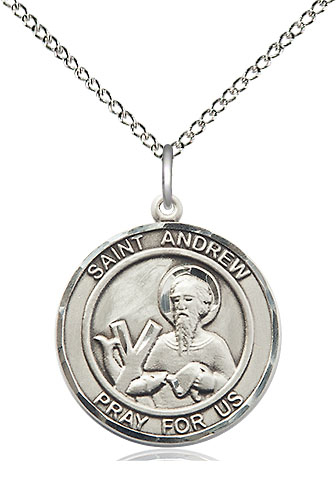 Sterling Silver Saint Andrew the Apostle Pendant on a 18 inch Sterling Silver Light Curb chain