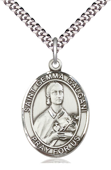 Sterling Silver Saint Gemma Galgani Pendant on a 24 inch Light Rhodium Heavy Curb chain