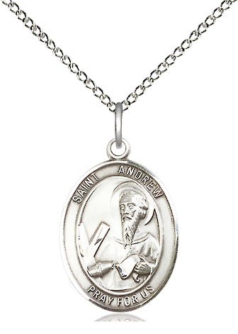 Sterling Silver Saint Andrew the Apostle Pendant on a 18 inch Sterling Silver Light Curb chain