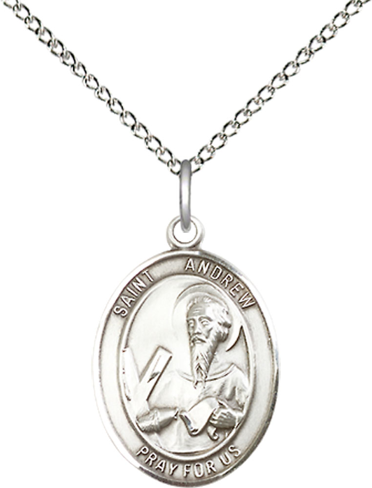 Sterling Silver Saint Andrew the Apostle Pendant on a 18 inch Sterling Silver Light Curb chain