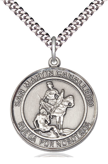 Sterling Silver San Martin Caballero Pendant on a 24 inch Light Rhodium Heavy Curb chain