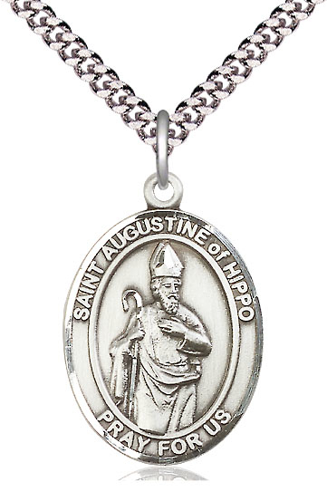 Sterling Silver Saint Augustine of Hippo Pendant on a 24 inch Light Rhodium Heavy Curb chain