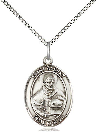 Sterling Silver Saint Albert the Great Pendant on a 18 inch Sterling Silver Light Curb chain